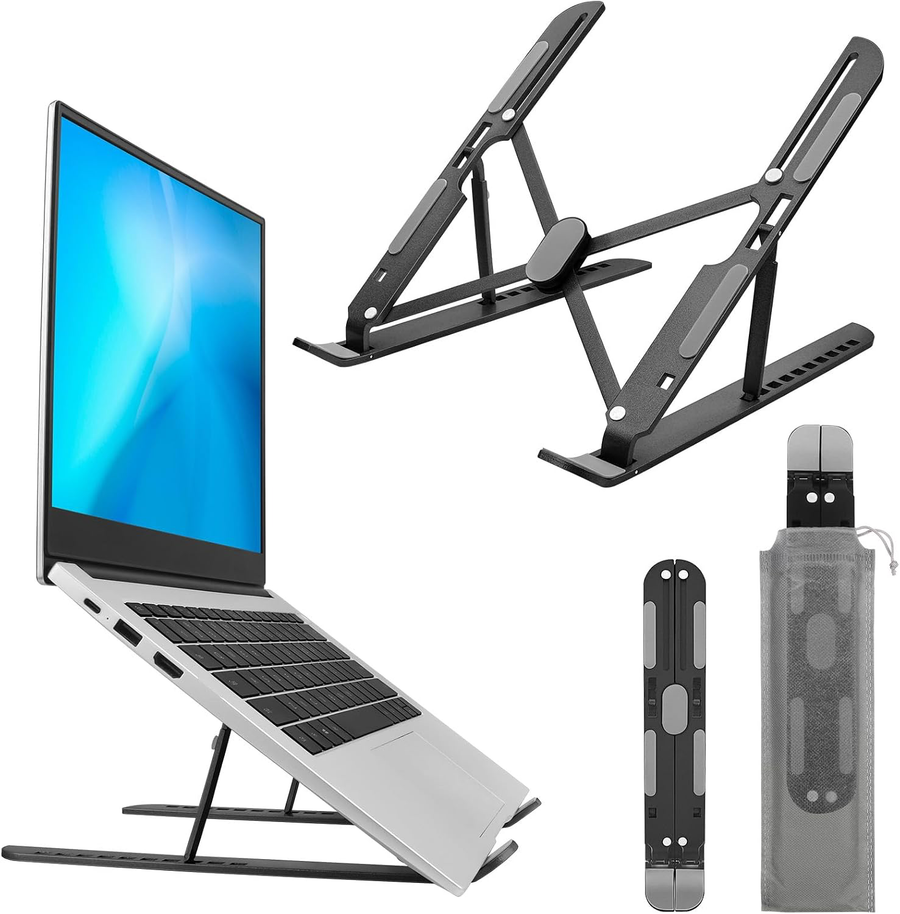 Open frame of the stand holding a laptop