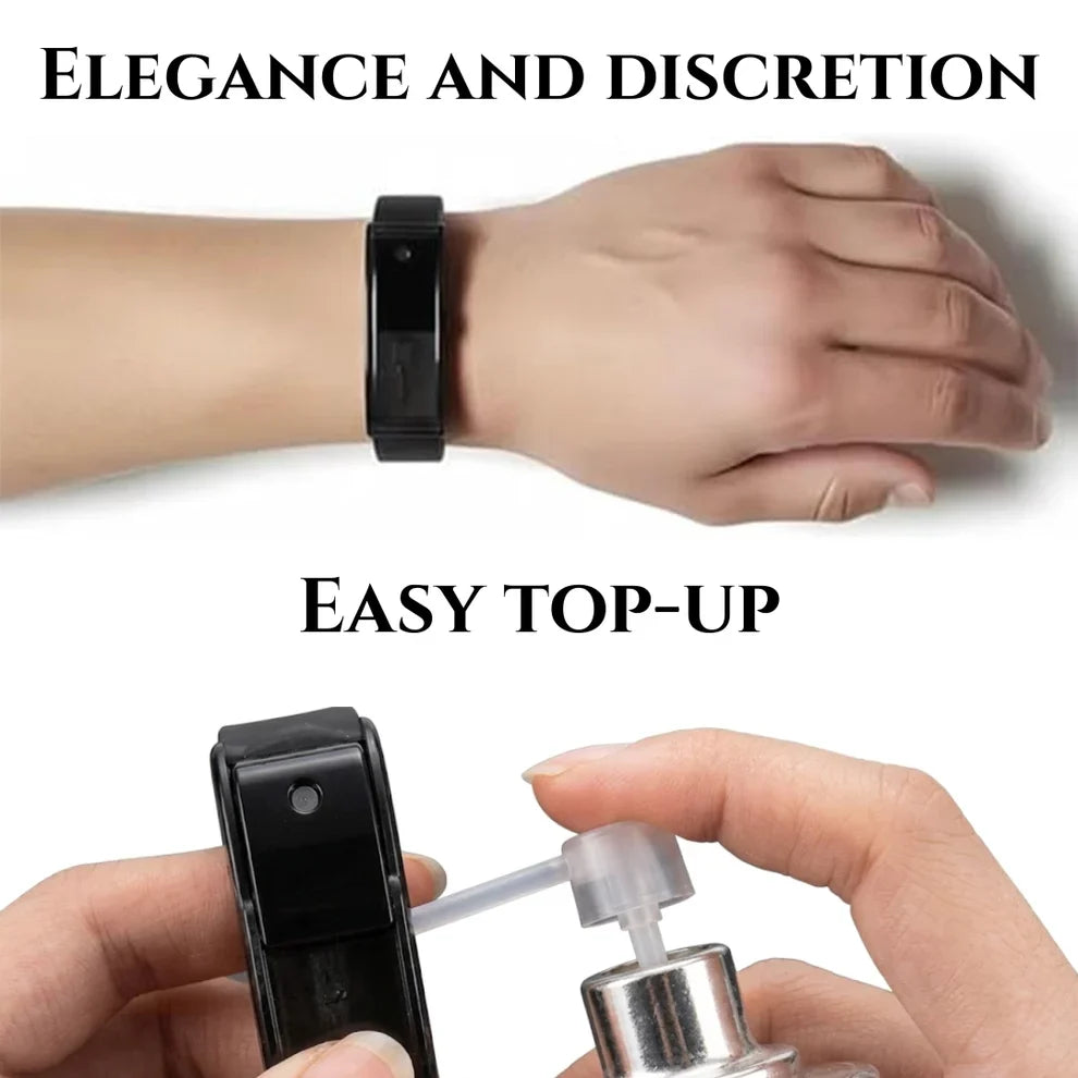 Wearing the bracelet, and topping it up from a perfume bottle